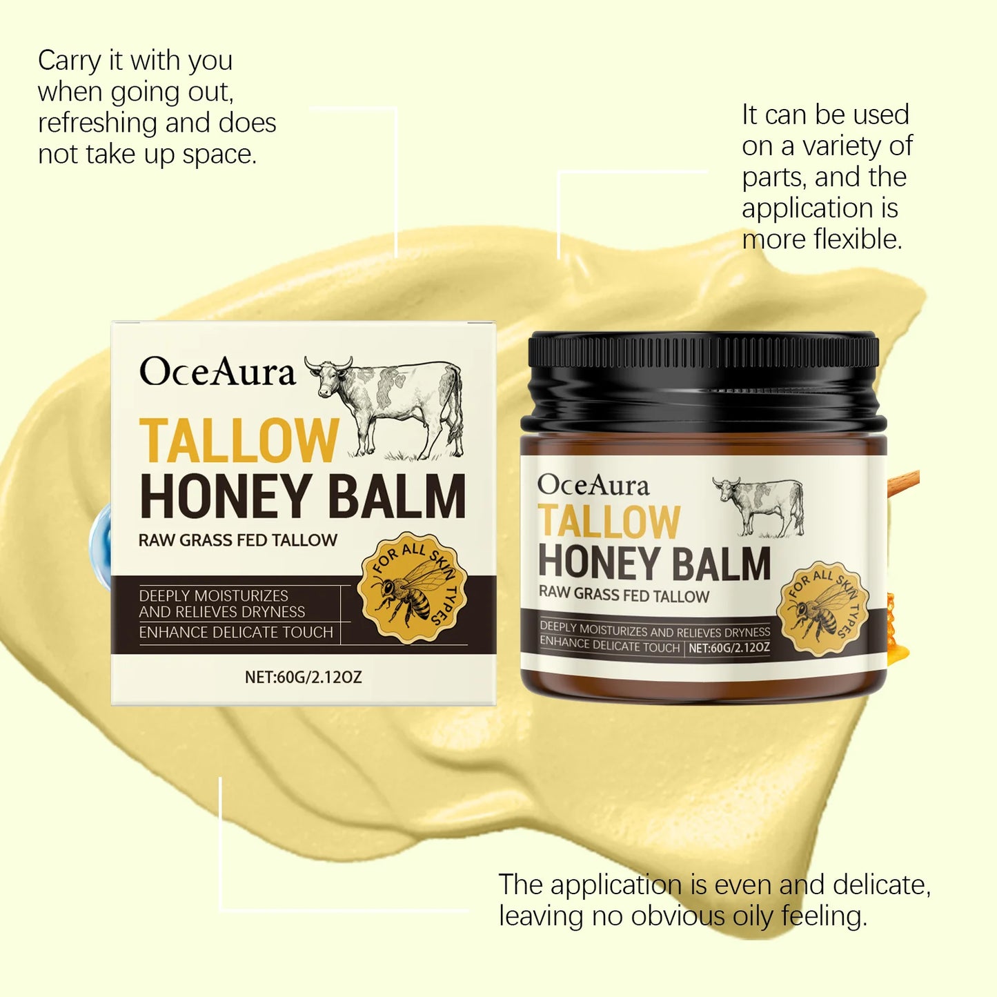OceAura Grass Fed Tallow Honey Balm | Skin Repair Moisturizer