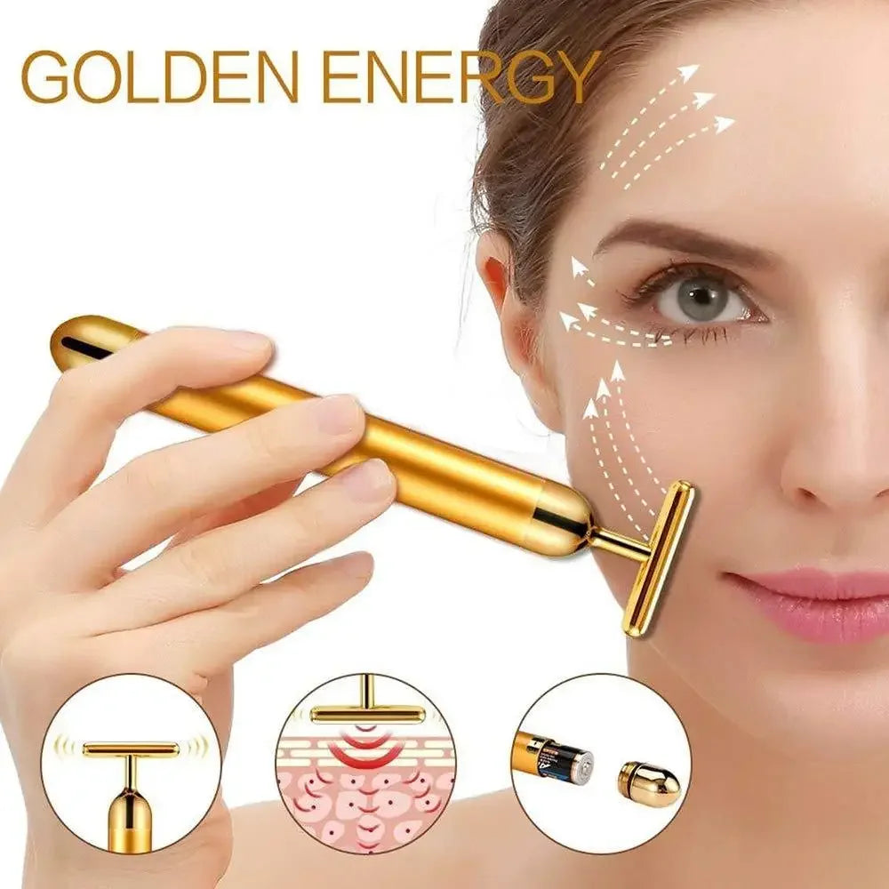 24K Gold Facial Beauty Bar | Vibrating Firming Roller Massager