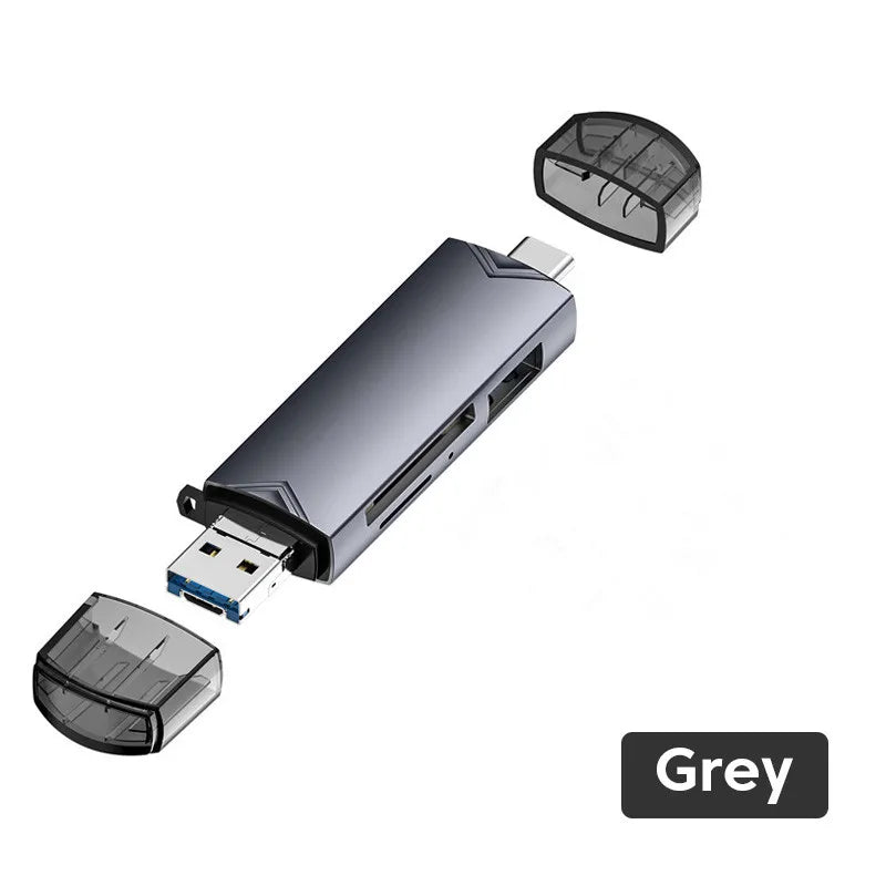 6 in 1 Otg Type C Card Reader USB 3.0 Micro Sd Mini Adapter TF USB Flash Drive Converter Mobile Phone Accessories Peaceful Pleasures Health and Wellness Gray