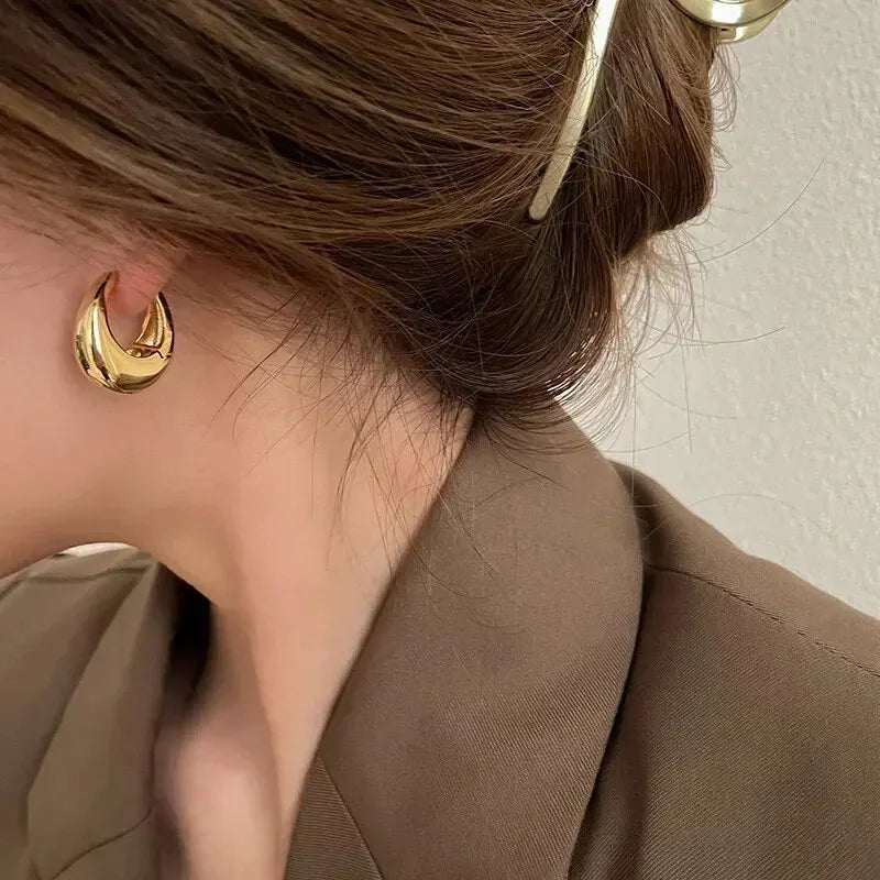 925 Sterling Silver Korean Geometric Hoop Earrings for Women