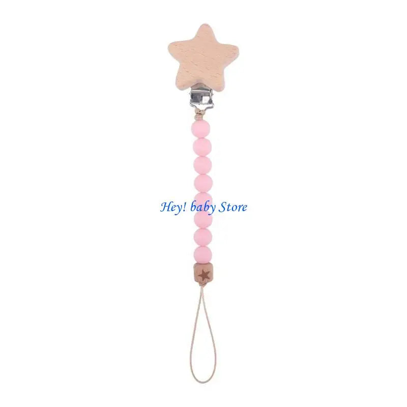 Baby Pacifier Clip Silicone & Beech Wood Teething Toy Chain