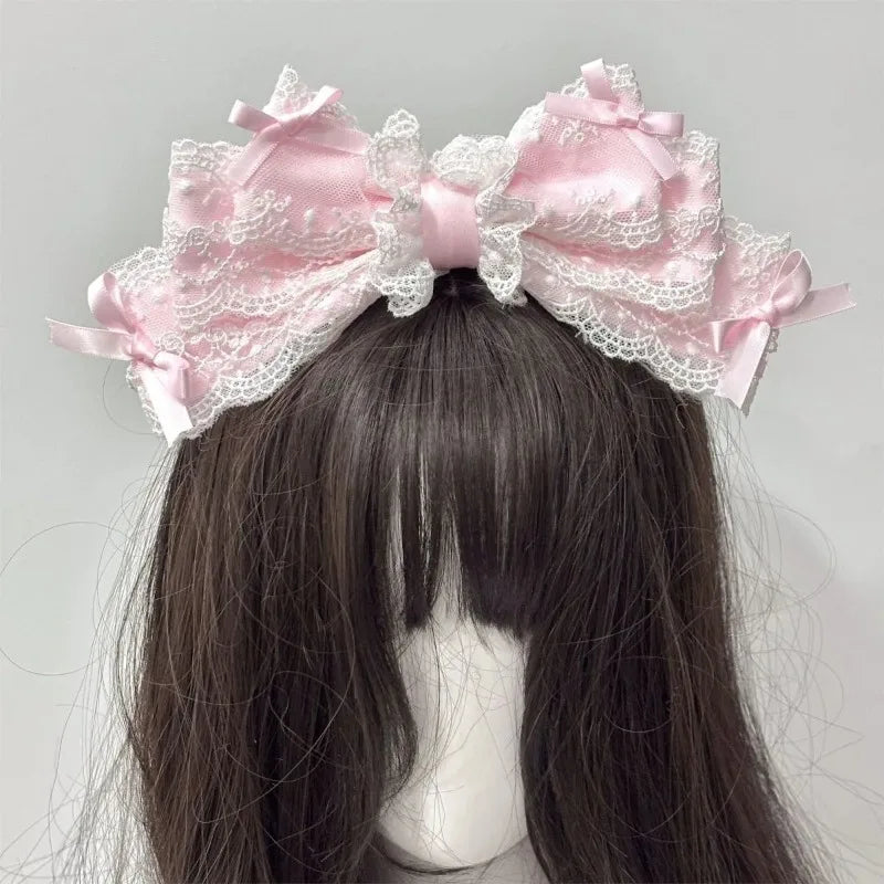 1pc Subtle and Versatile Sweet Ballet Style Lolita Big Bow Multi-layer Headband Lolita Headwear Peaceful Pleasures Health and Wellness pink