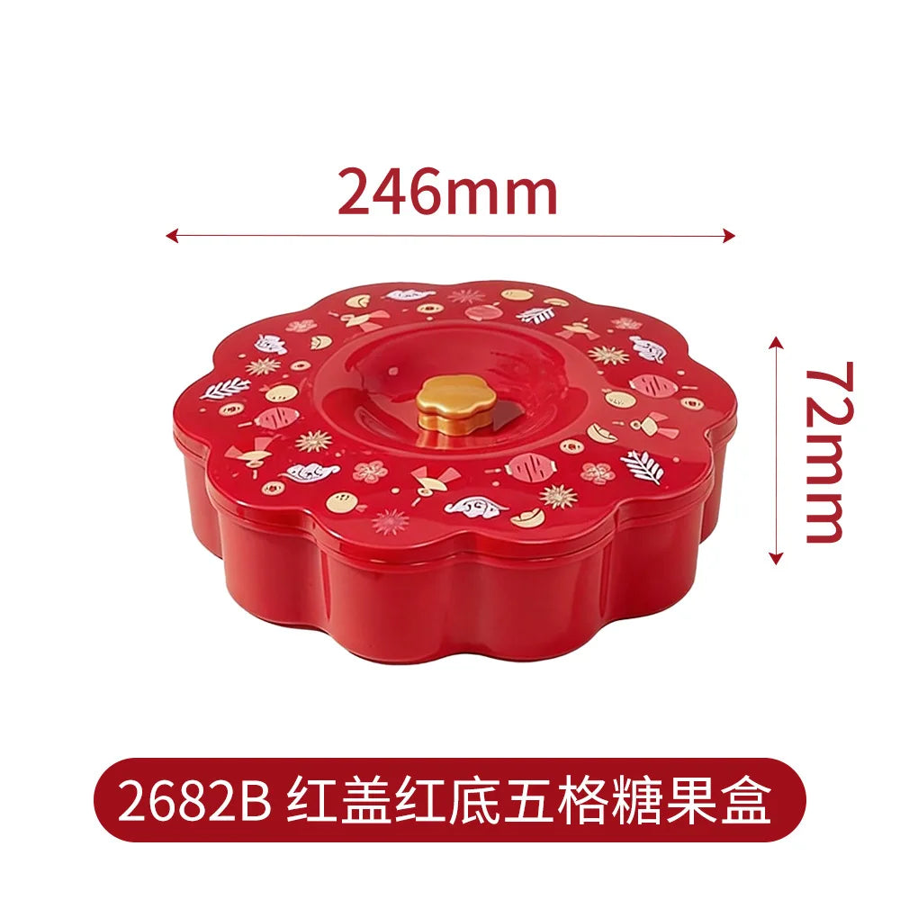 New year candy plate with lid new year fruit plate living room for home plastic snacks dried fruit storage box Peaceful Pleasures Health and Wellness B