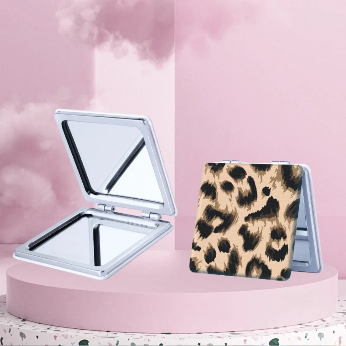 Portable Leopard Print Makeup Mirror Square Folded Double Sided Mirror for Women Girls Dormitory Home Travel Gift Mini Mirror Peaceful Pleasures Health and Wellness