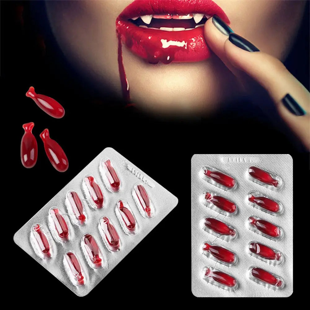 10pcs Fake Blood Pills Prank Toy Hematemesis Capsules Halloween April Fools Day Party Props Funny Scary Vampire Supplies Peaceful Pleasures Health and Wellness