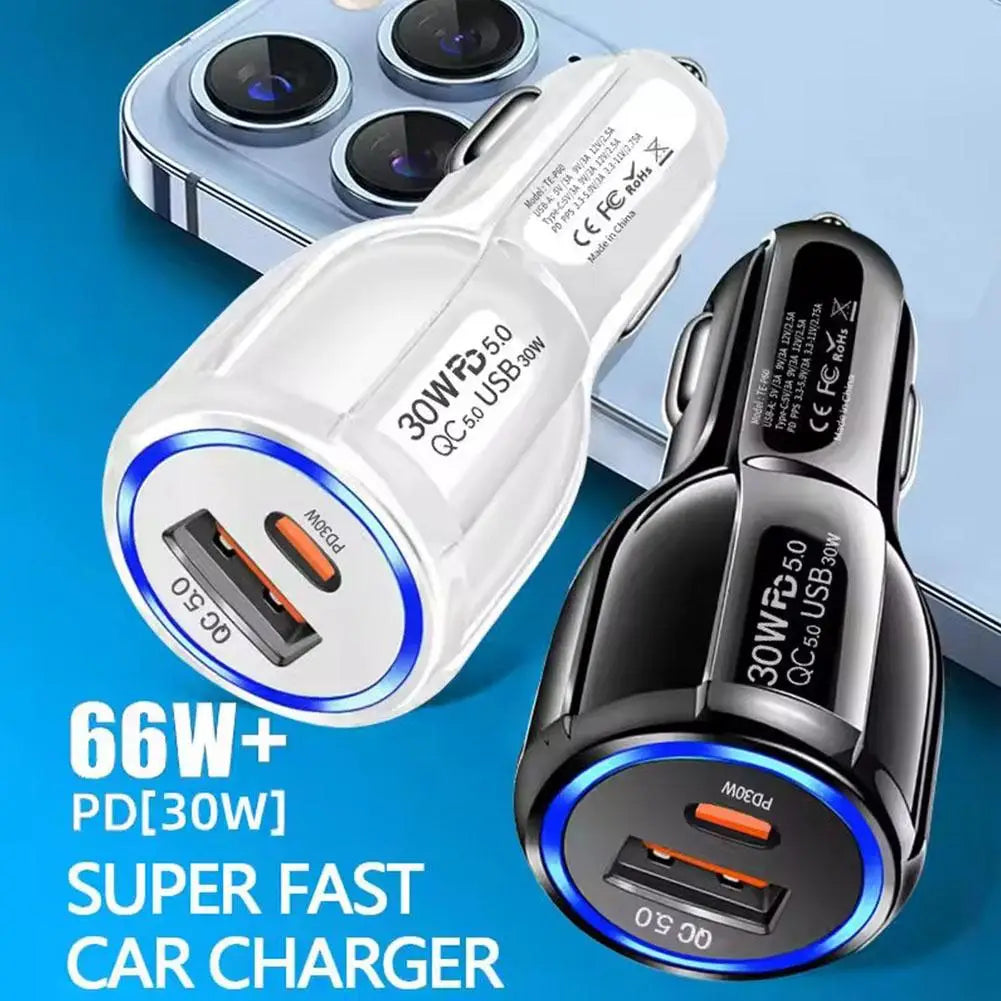 60W Dual-Port QC5.0 + PD Car Charger | Fast Charging USB Car Charger Peaceful Pleasures Health and Wellness