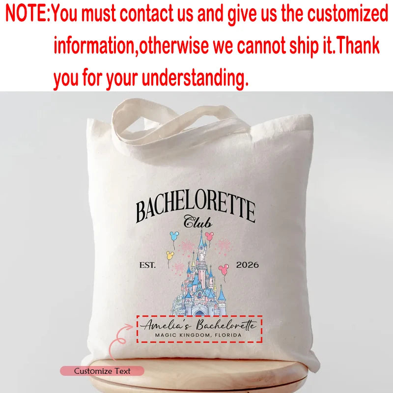 Personalized Magic Kingdom Castle Bachelorette Club Canvas Tote Bag Custom Wedding Party Decoration Gift Bride Shopping Handbag Peaceful Pleasures Health and Wellness custom bag 45x34x10cm