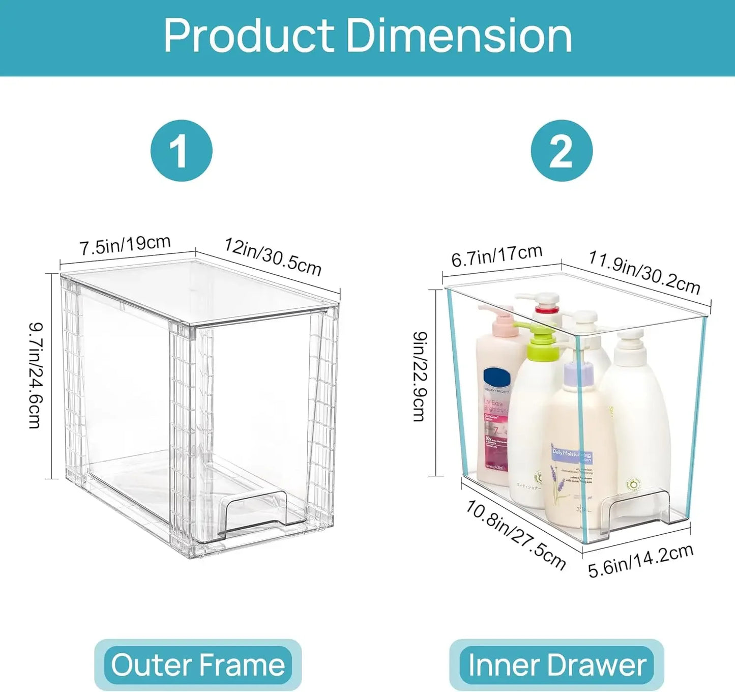 4 Pack Clear Stackable Storage Drawers, 9.7" High Plastic Organizers for Skincare, Bathroom, Kitchen Organization Peaceful Pleasures Health and Wellness