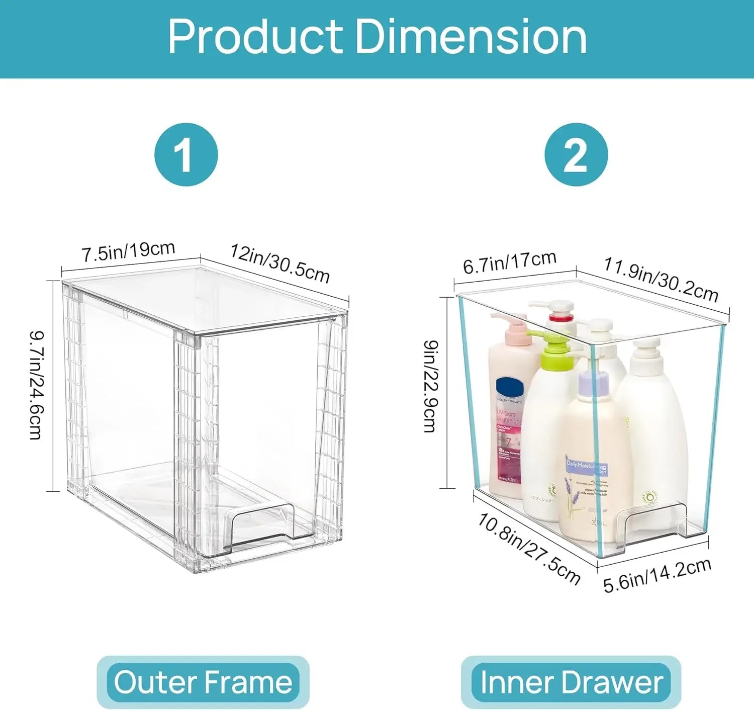 4 Pack Clear Stackable Storage Drawers, 9.7" High Plastic Organizers for Skincare, Bathroom, Kitchen Organization Peaceful Pleasures Health and Wellness