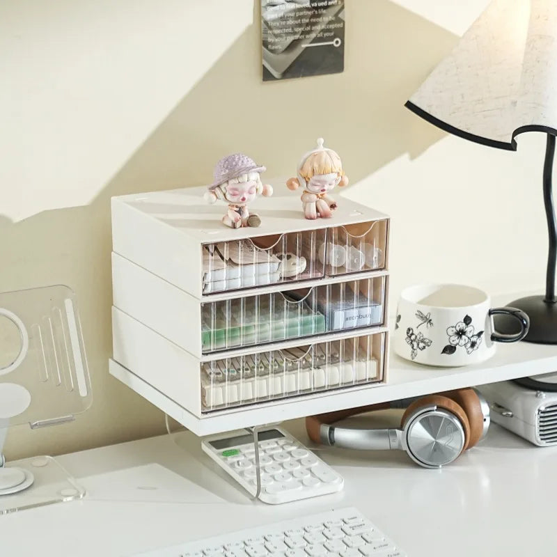 Stackable Drawer Organizer Multi-Functional Storage Box Large Capacity Desktop Stationery Holder Space-Saving Drawer Cabinet Peaceful Pleasures Health and Wellness 2L 1M White