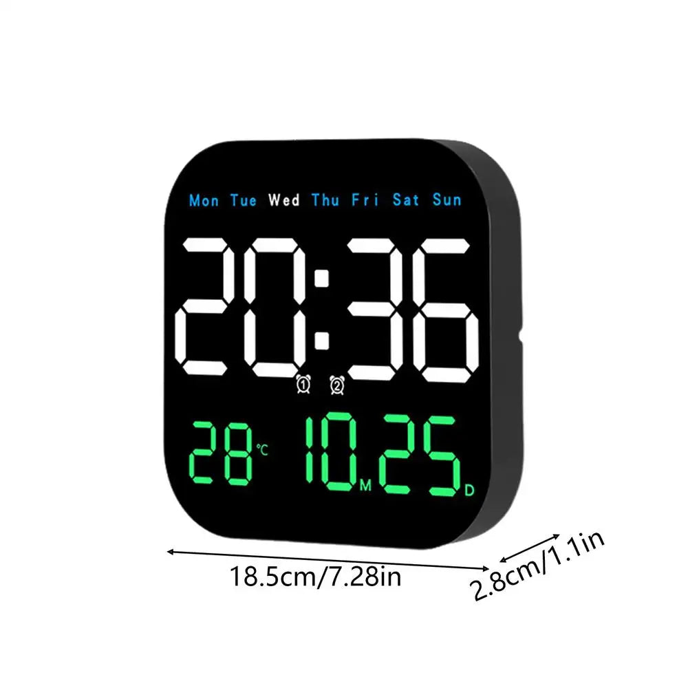 Large Digital Wall Clock LED Remote Control Square Alarm With Temperature And Humidity Auto Dimming Clock For Home Bedroom Peaceful Pleasures Health and Wellness Black China Mainland