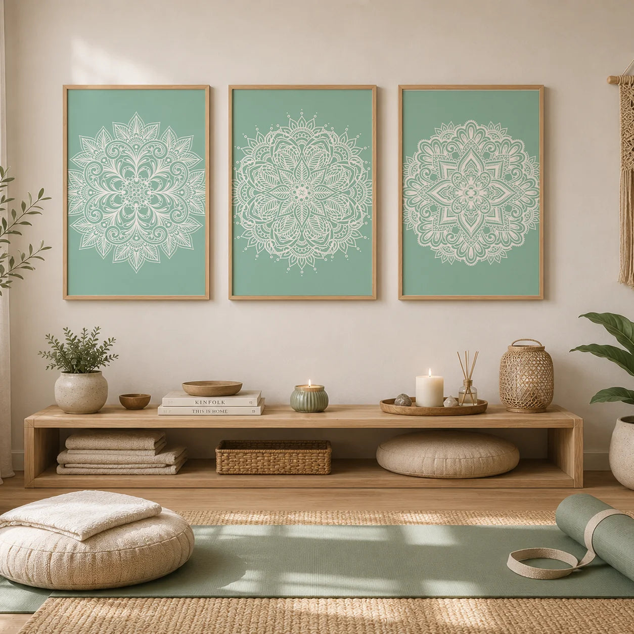 Boho Abstract Mandala Canvas Wall Art | Nordic Minimalist Print Canvas Wall Art Peaceful Pleasures Health and Wellness