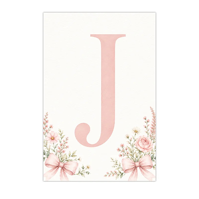 Floral Alphabet Wall Art Custom Letter Canvas Painting Pink Flower Poster Print Nursery Wall Decor Peaceful Pleasures Health and Wellness