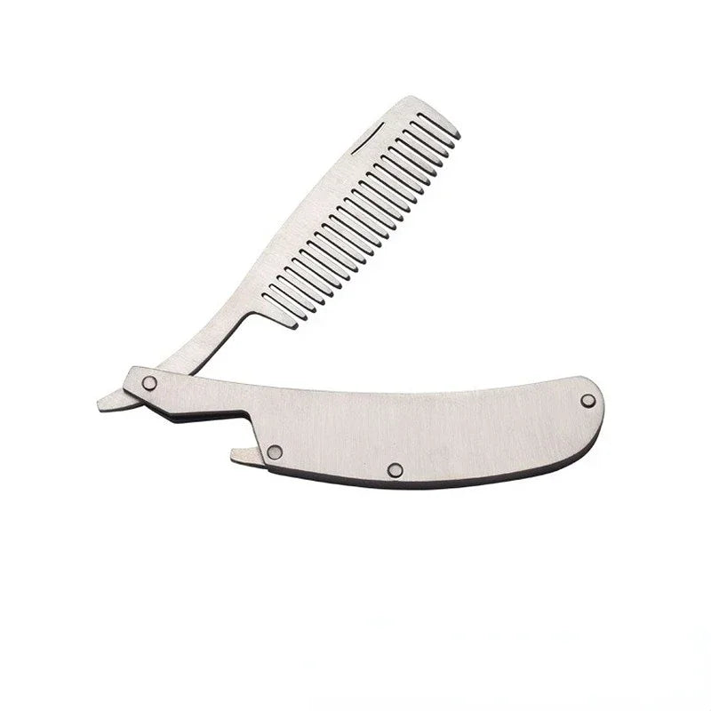 Men's Stainless Steel Folding Pocket Comb & Beard Set 2pcs Beard Grooming Comb Set Peaceful Pleasures Health and Wellness