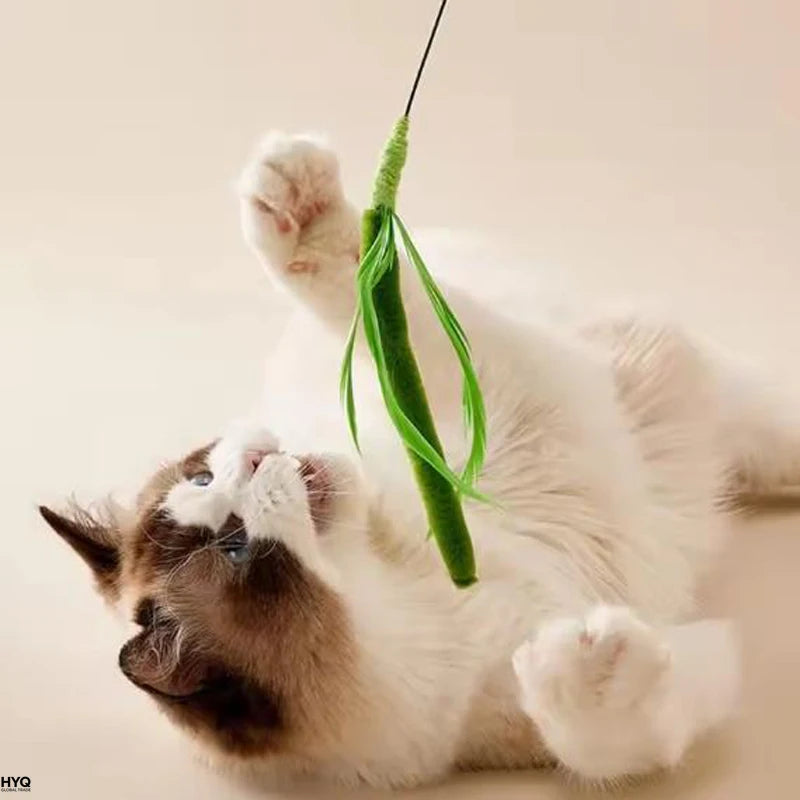Juguetes Para Gatos Varilla Flexible Plumas Y Hierba Mascotas