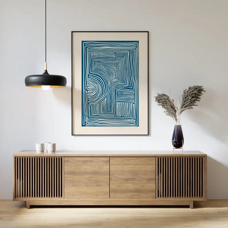 Minimalistic Wall Decor - Line Art Print - Blue Wall Art Prints - Mid Century Modern Wall Art - Neutral Abstract canvas Poster Peaceful Pleasures Health and Wellness TT164 40X60CM