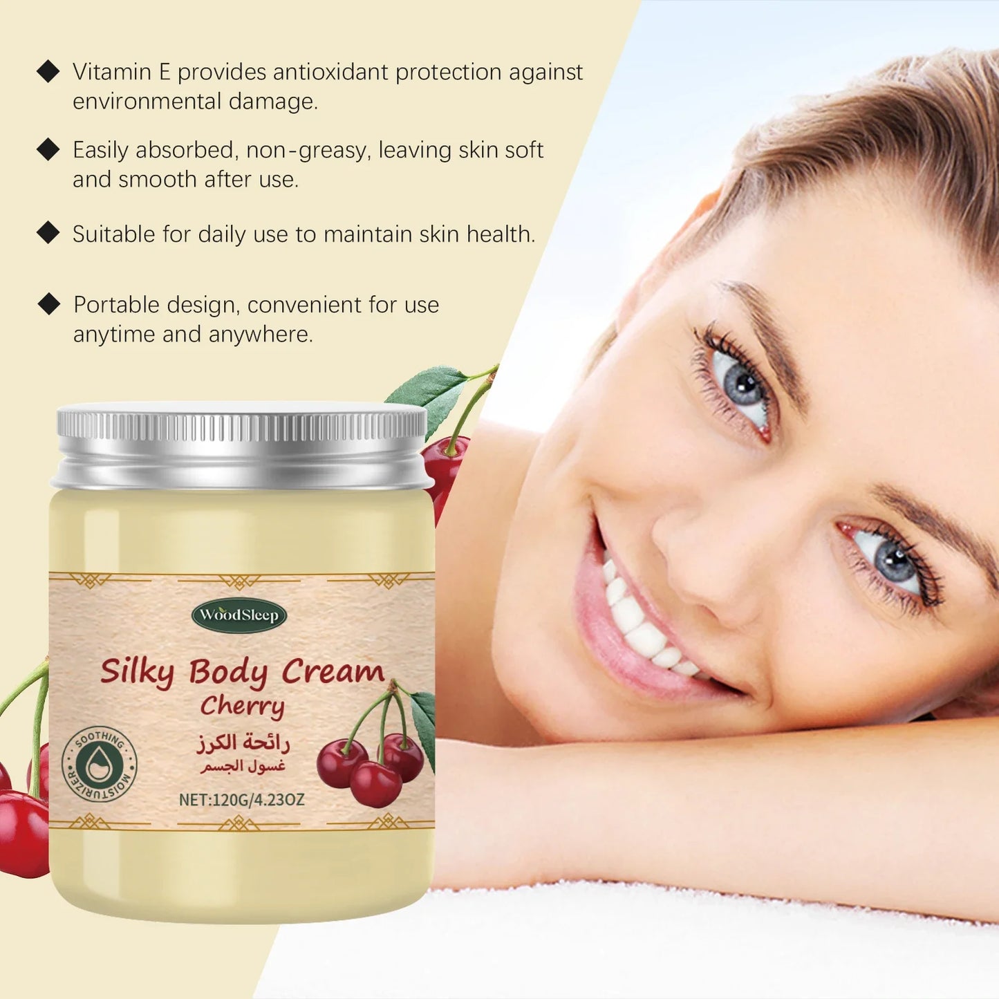 WOODSLEEP Cherry Body Cream – Brightening Moisturizer 120g