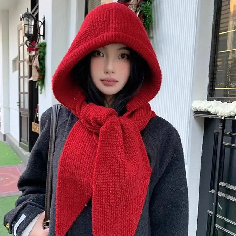 Women's Bonnet Balaclava Hat & Scarf Set | Korean Beanie Warmer