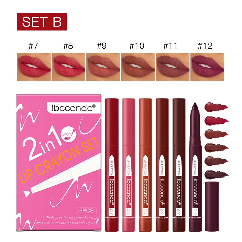 ibcccndc 6-Color Matte Lip Liner & Lipstick Set | Built-In Sharpener Lip Liner Set Peaceful Pleasures Health and Wellness Set B