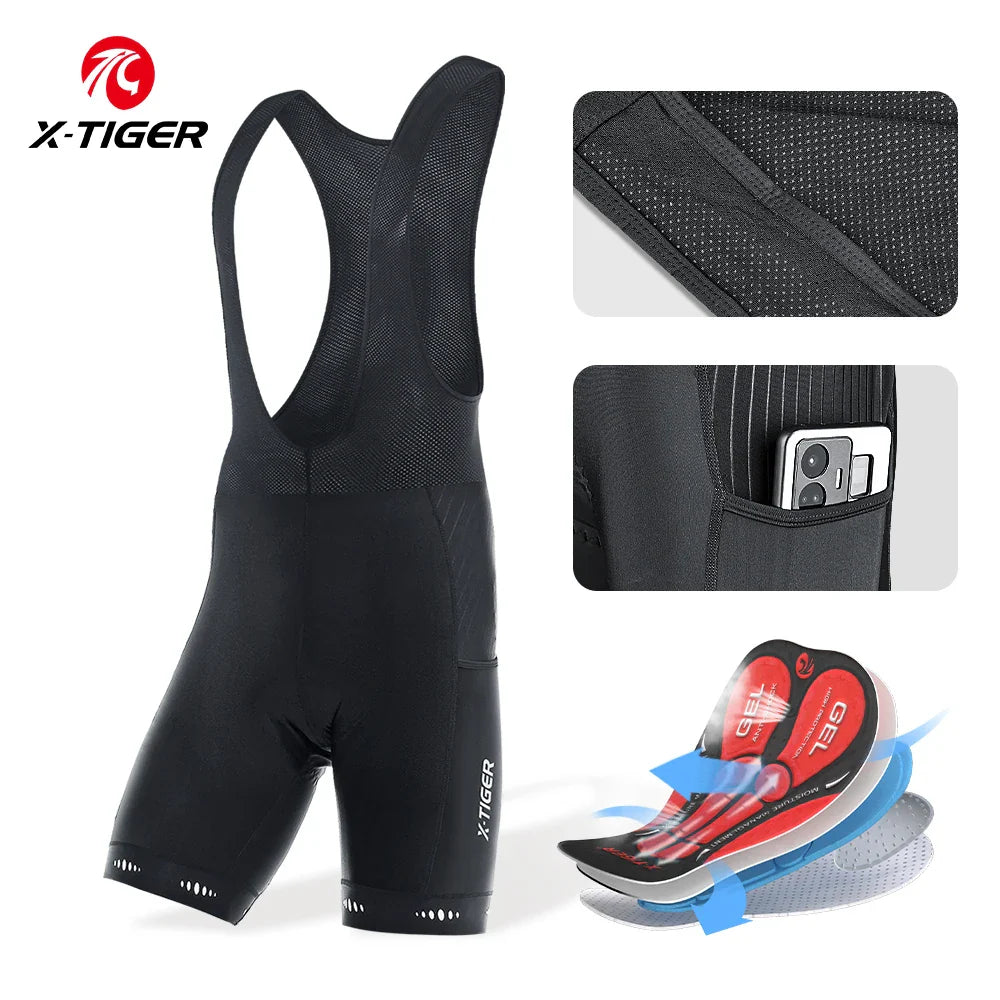X-TIGER Men's 5D Padded Cycling Bib Shorts | 3 Pockets