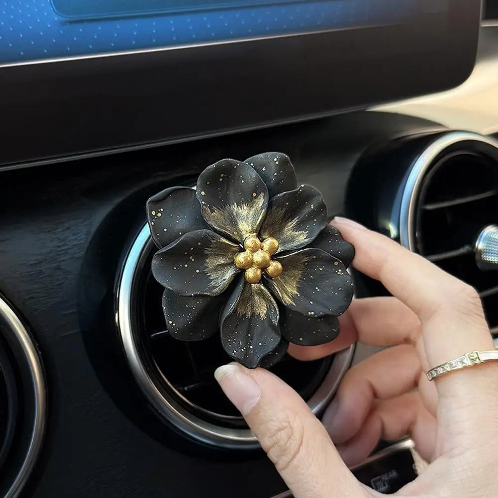 Car Interior Decor Ornament Luxury Elegant Black Gold Butterfly Camellia Air Vent Diffuser Stone Unique Aromatherapy Peaceful Pleasures Health and Wellness Camellia