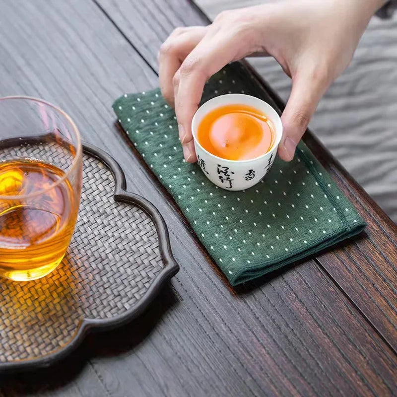 Japanese style cotton linen tea towel - starry sky design super absorbent thickened creative tea table cloth tea set accessories Peaceful Pleasures Health and Wellness