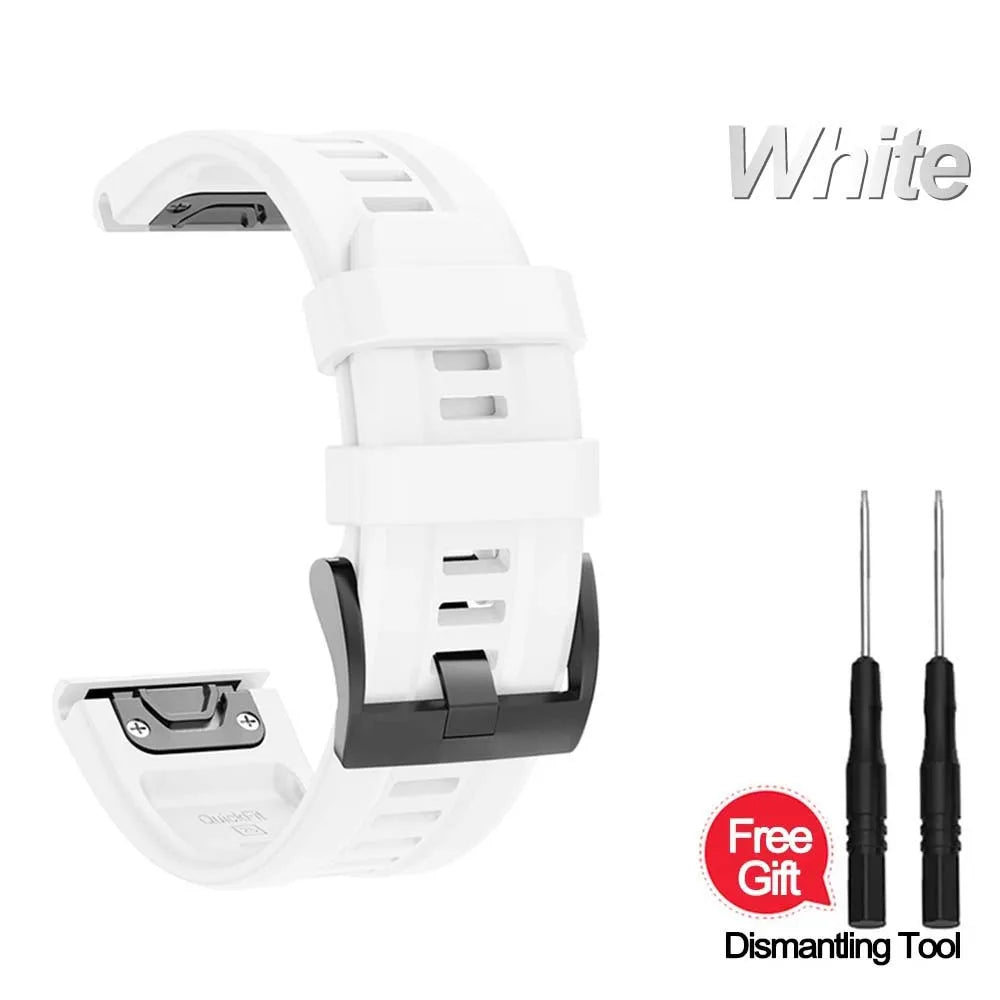 Silicone Watch Band for Garmin Fenix 7X 6X 5X – 22mm & 26mm Peaceful Pleasures Health and Wellness WHITE QuickFit 26mm