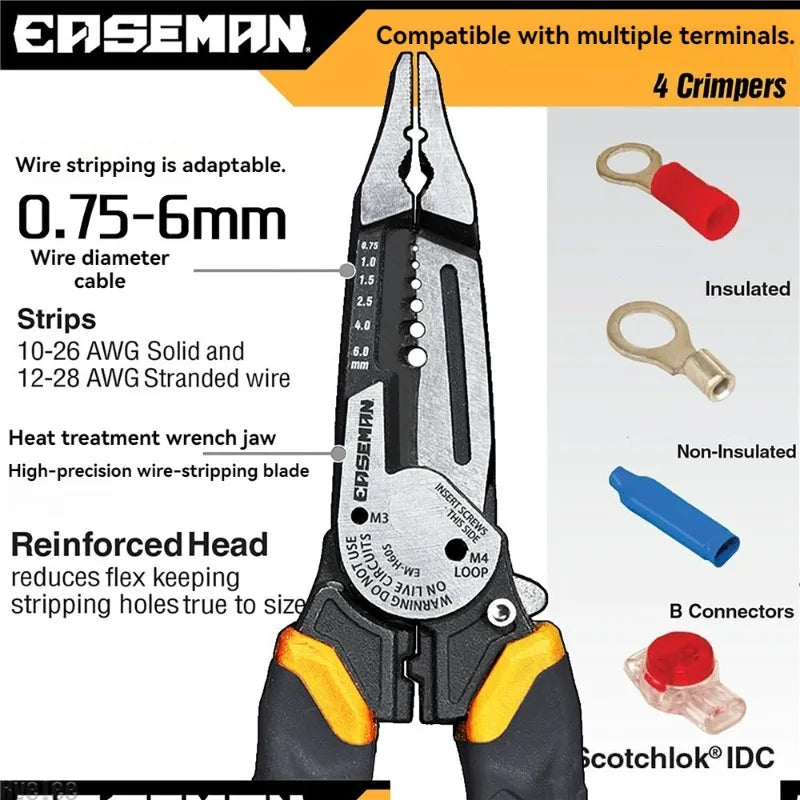 EASEMAN Wire Stripper & Cutter Pliers | Carbon Steel Multi-Tool