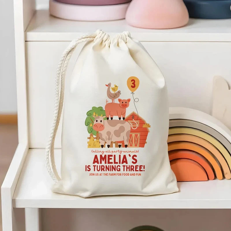 4-Pack Personalized Farm Animals Birthday Party Bags | Baby Shower Party Favor Bags Peaceful Pleasures Health and Wellness