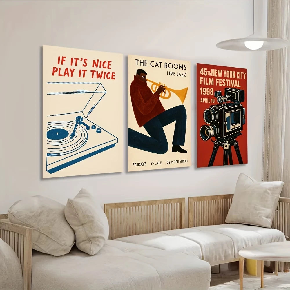 Retro Jazz Cat New York Canvas Wall Art Print Poster