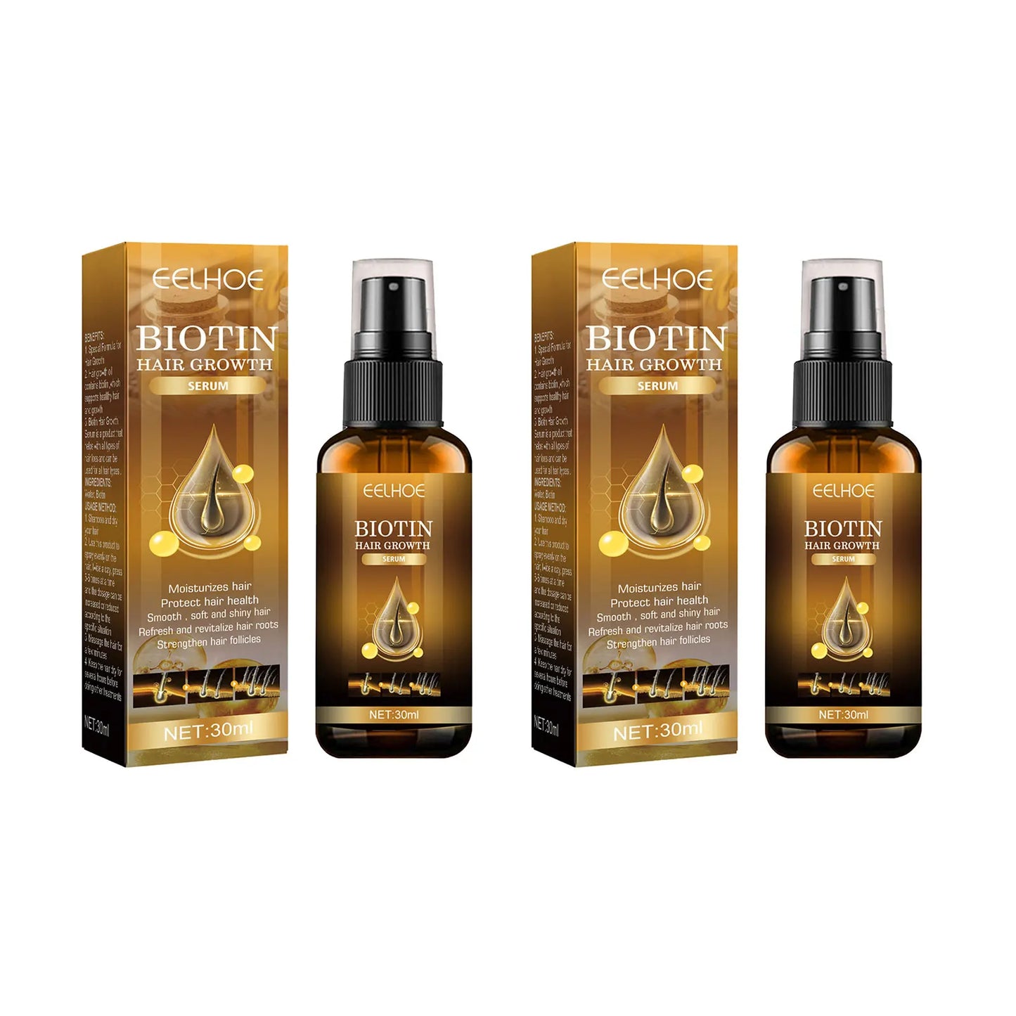 EELHOE Biotin Hair Serum for Strengthening and Nourishing Peaceful Pleasures Health and Wellness 60ml Boxed