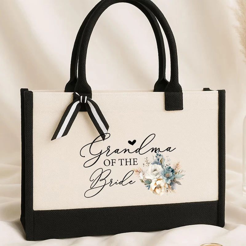 Grandma of the Bride Canvas Tote Bag | Blue Floral Wedding Gift