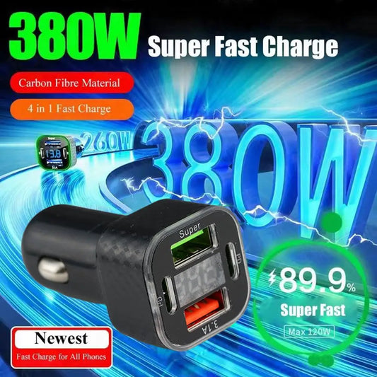 JMG-PD+QC3.0 380W USB C Car Phone Charger Dual PD USB Charger With Voltage Display Super Fast Charge Adapter Peaceful Pleasures Health and Wellness
