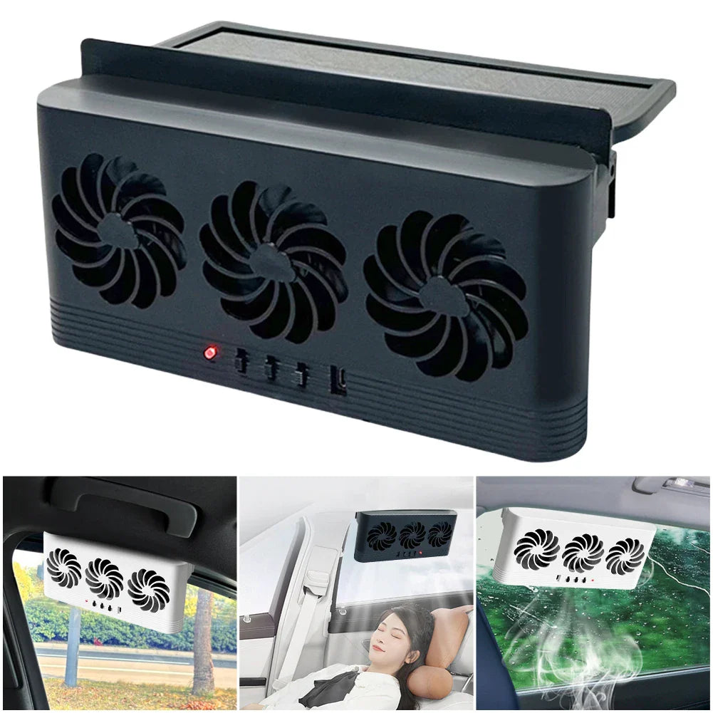Solar Car Exhaust Ventilation Fan – 3-Fan USB Powered