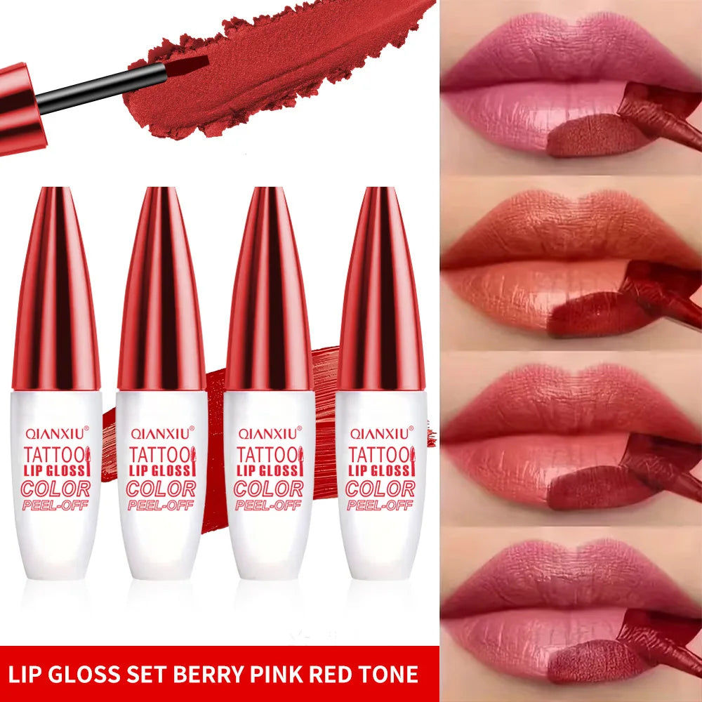 4-Color Peel-Off Lip Gloss | Water-Resistant & Long-Lasting