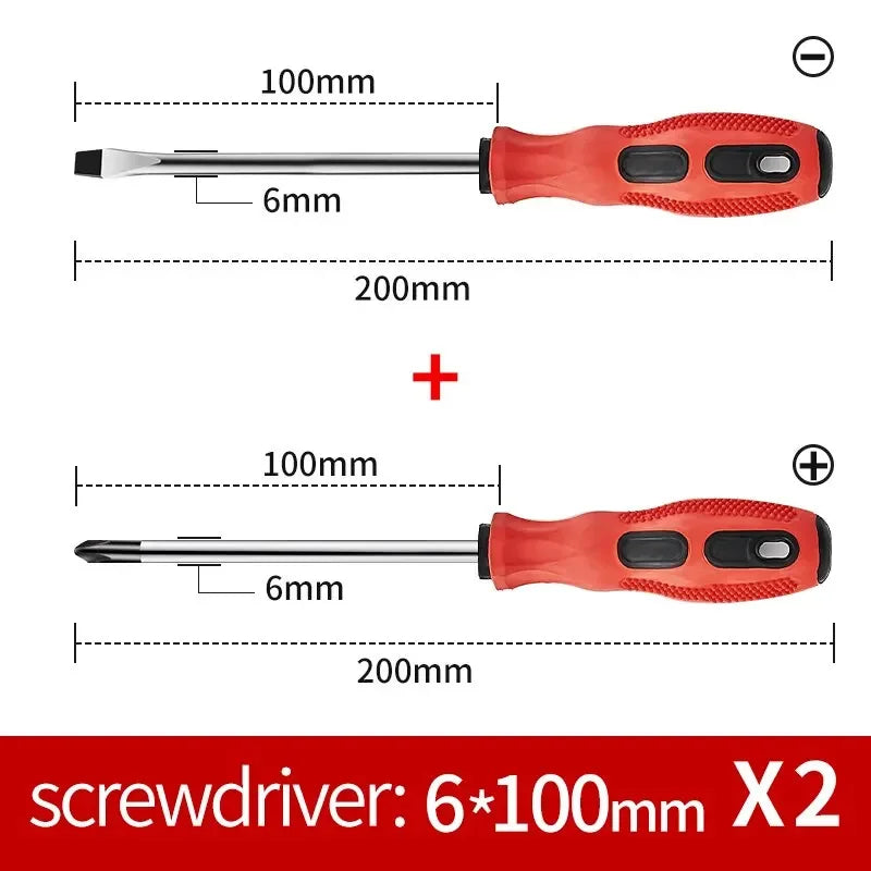 2Pcs Multifunctional Magnetic Screwdriver Flat Head Cross Screwdriver Anti Slip Basic Manual Screw Drive Tool Household Peaceful Pleasures Health and Wellness 2 screwdrivers 6x100