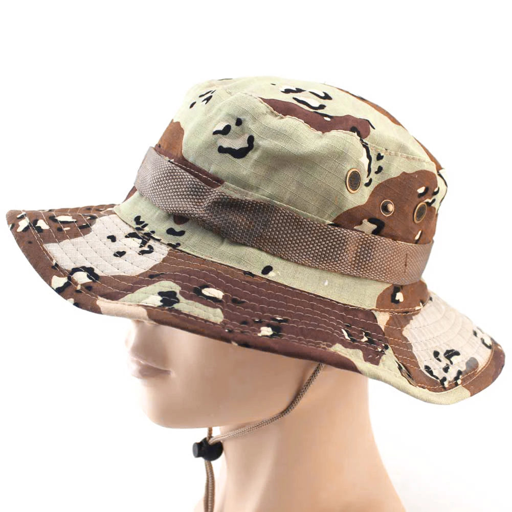 Newest Camouflage Outdoor Fishing Caps Mountaineering Round Boonie Hats Summer Military Camping fisherman Men Sun Protection Hat Peaceful Pleasures Health and Wellness D