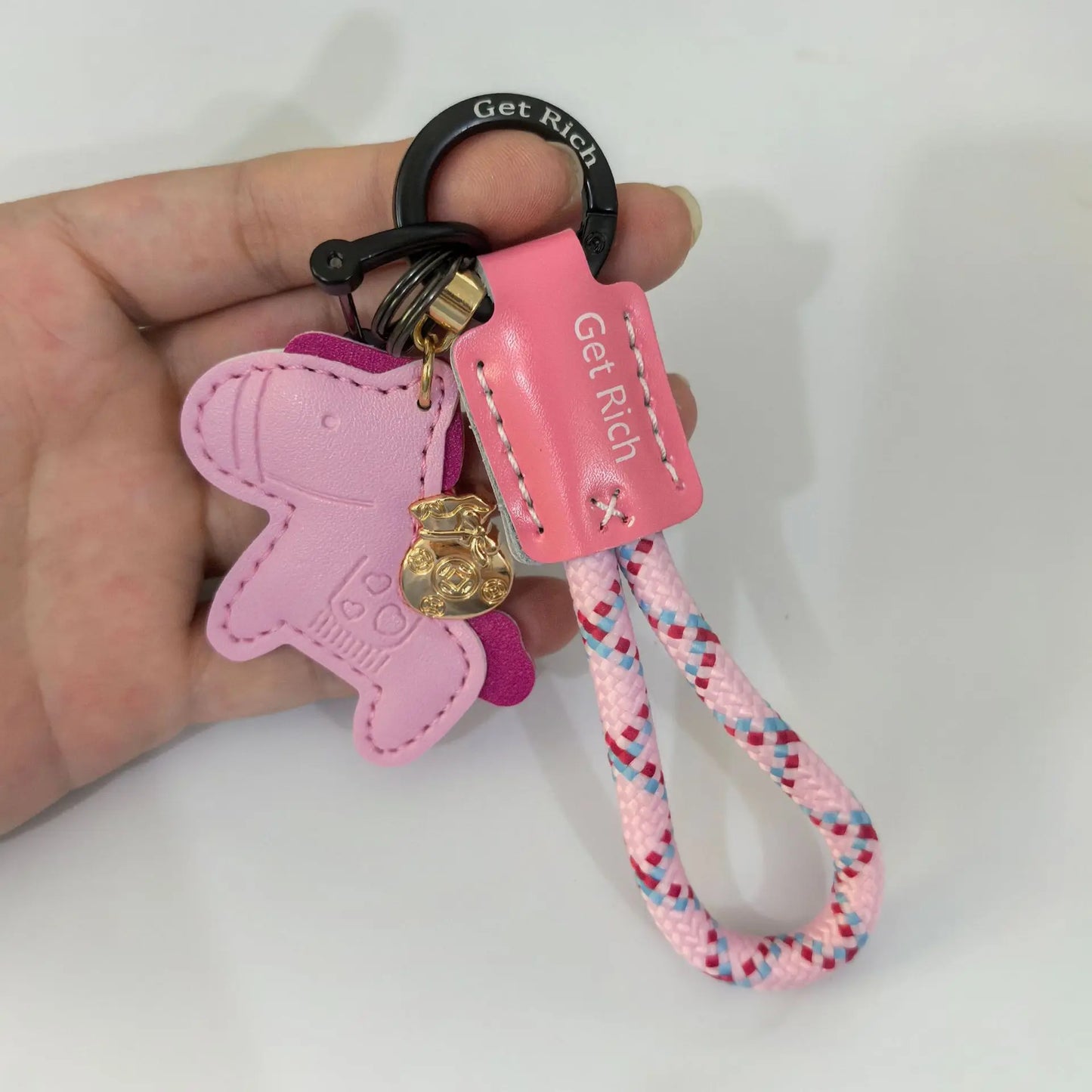 Money Soon Handmade Leather Keychain | Cute Couple Gift Leather Keychain Peaceful Pleasures Health and Wellness Pink