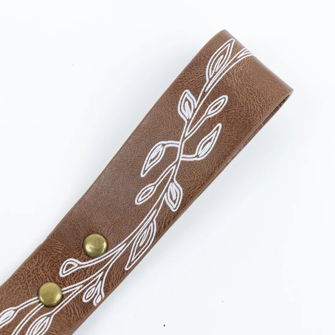 UYEE Belt Vintage Leaf Print Leather Waist Sash Double O Ring Skirt
