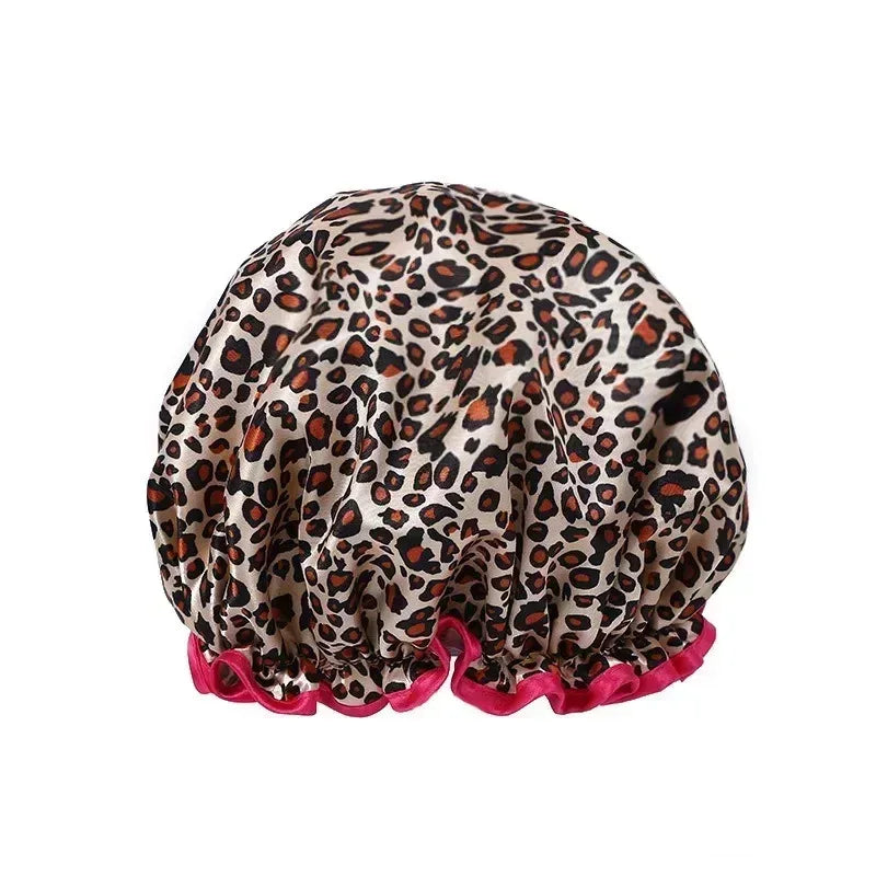 Waterproof Double Layer Shower Cap – Leopard & Polka Dot