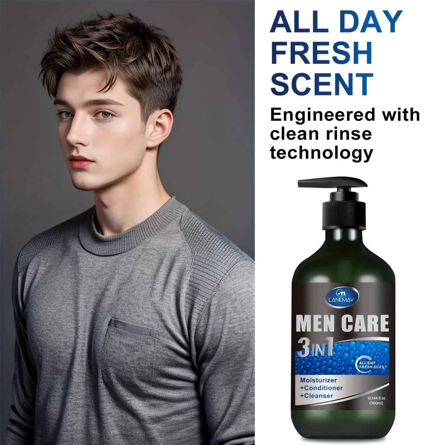 Men's 3-in-1 Body, Hair & Face Wash | Plant-Based Cleanser