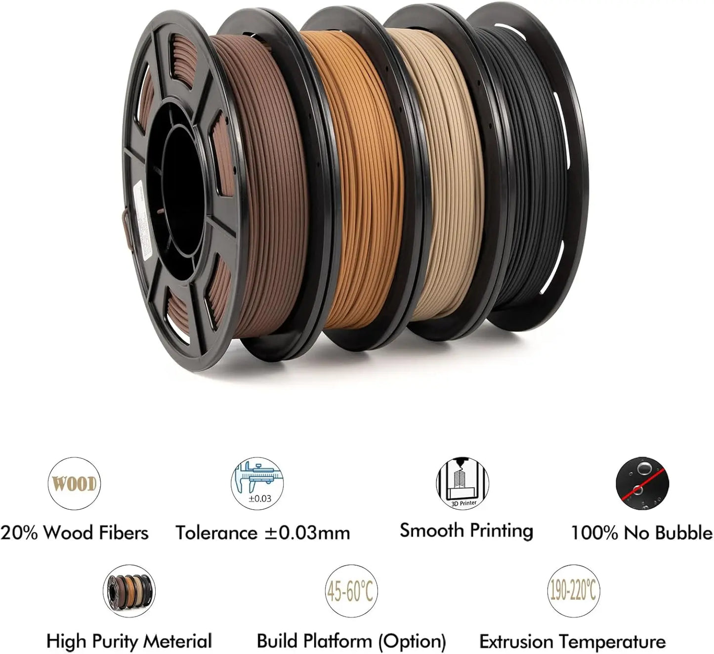 Wood PLA+ Filament 1.75mm | 250g–1000g Spool ±0.03mm