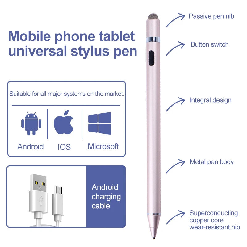 Touch Pencil For Cell Phone Accessories Stylus For android Universal Capacitive Pencil Stylus Pen For Tablet Stylus For Xiaomi Peaceful Pleasures Health and Wellness Rose gold(1pcs)