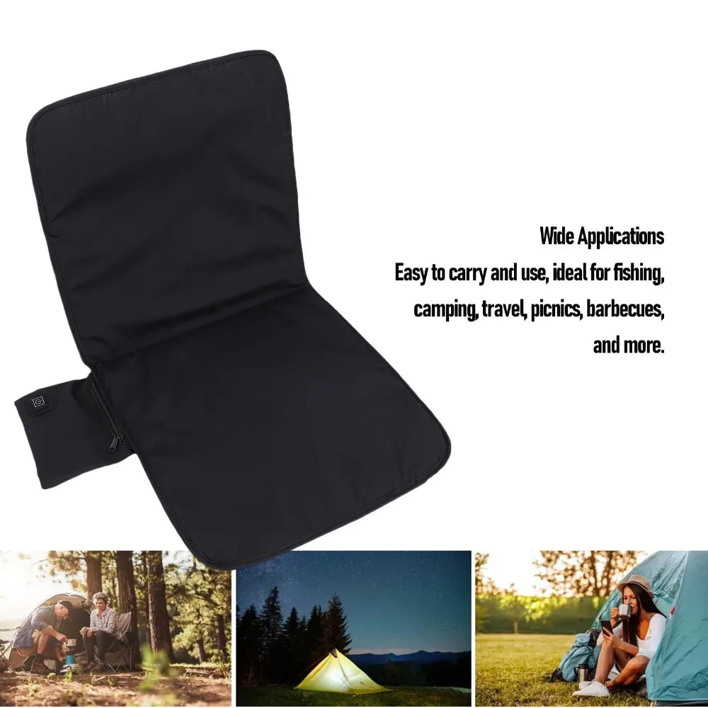 Heated Seat Cushion Black USB Pad 3 Heat Settings Outdoor Camping