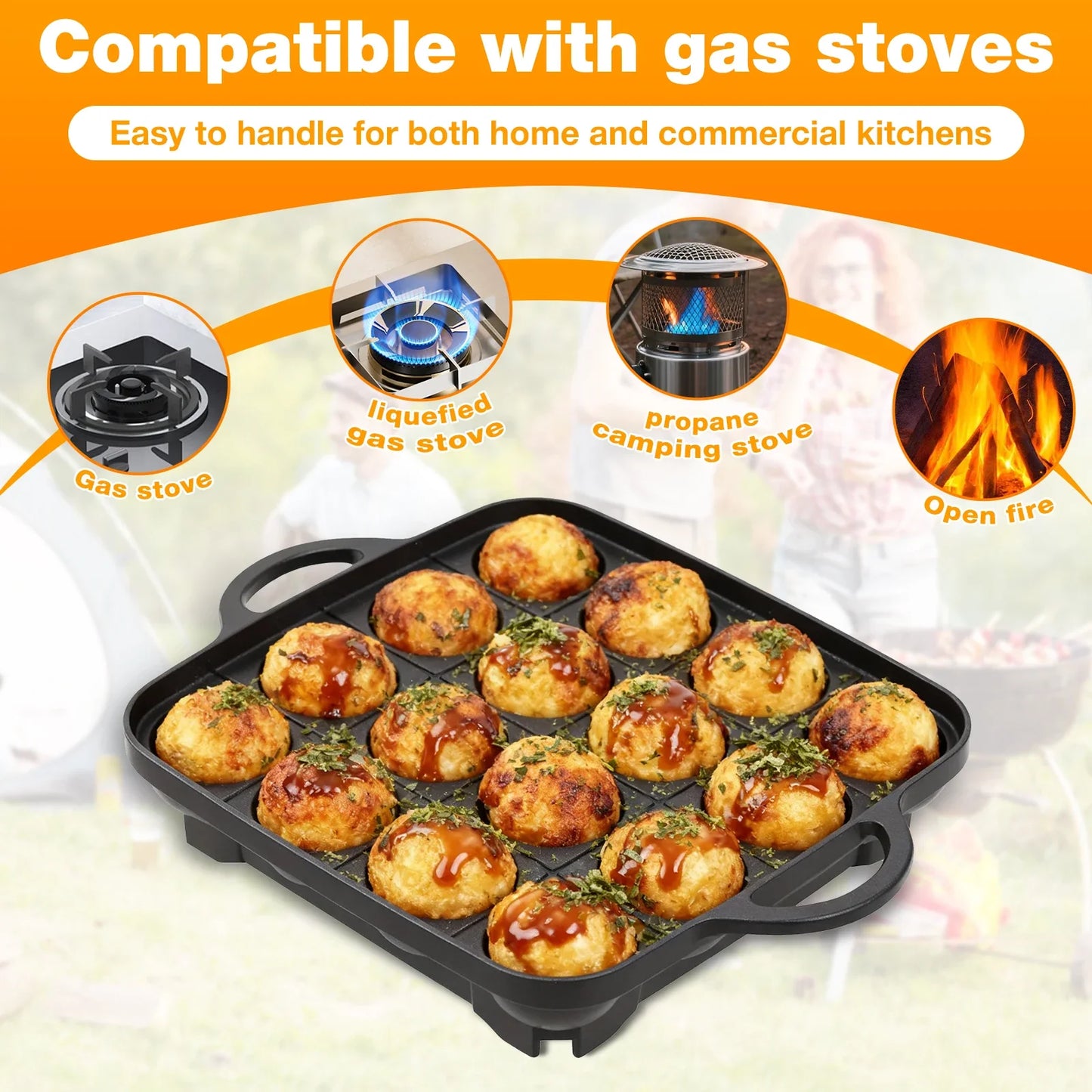 16-Hole Takoyaki Pan – Non-Stick Aluminium Meatball Mold