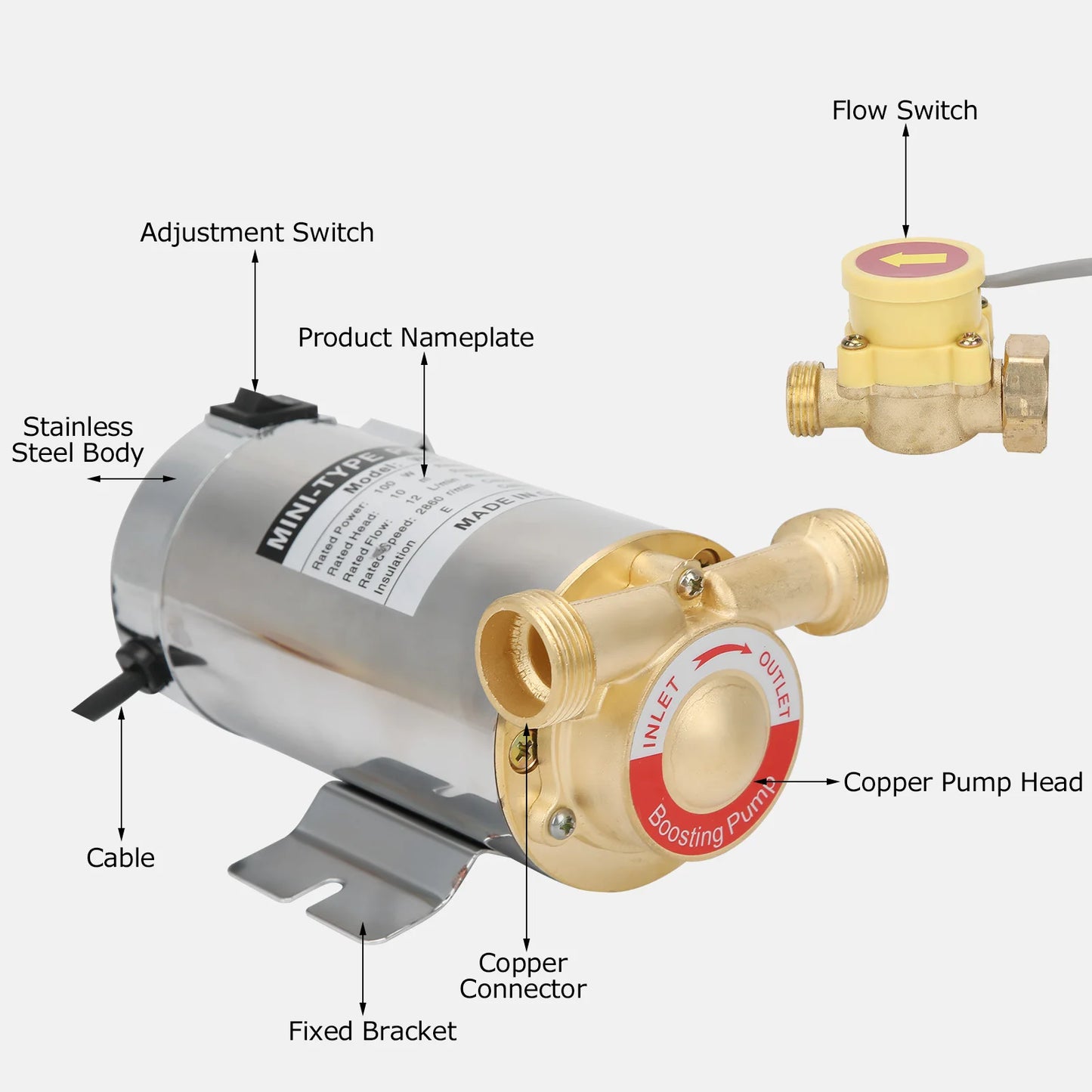Booster Pump Force Small Automatic Household Shower Water Heater
