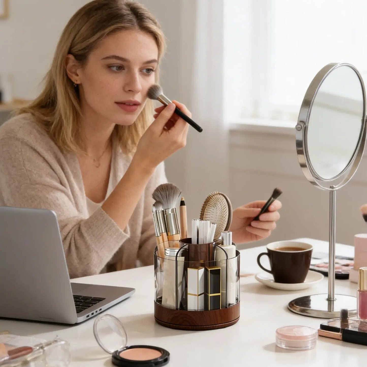Make Up Brush Holder Large Capacity 360 Rotating Storage Make Up Brush Holder Organizer For Women Cosmetics Nail Gel Perfume Peaceful Pleasures Health and Wellness