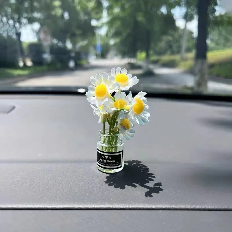 1pcs Cute Mini Daisy Vase Car Interior Decoration Auto Dashboard Ornaments Gadgets for Women Gifts Car Products Home Accessories Peaceful Pleasures Health and Wellness Light blue