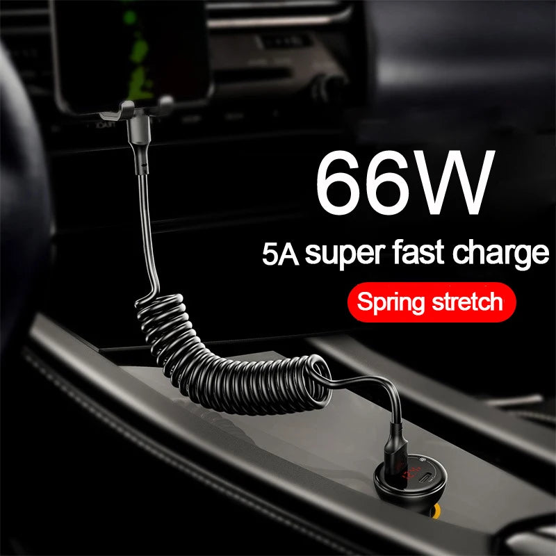 Coiled USB-C Cable 5A 66W Fast Charging 1.5m – Car & Daily
