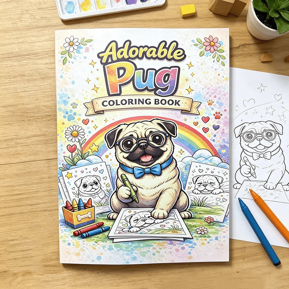 Adorable Pug Dog Coloring Book 28 Pages Cute Cartoon Illustrations